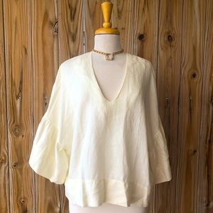 Beaumont Organic Linen Off White Bell Sleeve Blouse